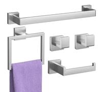 Set di accessori da bagno in nichel spazzolato, 5 pezzi: set di accessori da bagno quadrati con porta asciugamani da 40,6 cm, porta carta igienica, anello per asciugamano, gancio per accappatoio.