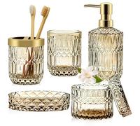 Set di accessori da bagno in oro 5 pezzi, set di accessori da bagno con dispenser per sapone in oro, portasapone, portaspazzolino, bicchiere, barattoli per bastoncini di cotone