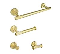Set di accessori da bagno in oro spazzolato, porta asciugamani, anello porta bicchiere, porta scopino per WC, gancio per cappotti, eleganti 4 pezzi per una decorazione elegante della casa