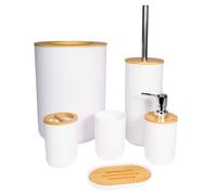 Set di accessori da bagno in plastica e bambù 6 pezzi Bianco
