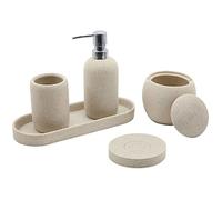 Set di accessori da bagno in resina beige, set di 5 accessori da bagno con dispenser per lozioni, portasapone, portaspazzolino, vassoio per toeletta, dispenser porta Qtip, decorazione moderna per il