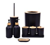 Set di accessori da bagno, Moderno set da 9 pezzi, include cestino, vassoio portaoggetti, 2 dispenser di sapone e bicchiere for spazzolino da denti.(Black)