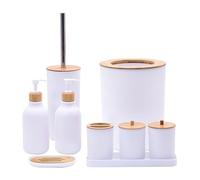 Set di accessori da bagno, Moderno set da 9 pezzi, include cestino, vassoio portaoggetti, 2 dispenser di sapone e bicchiere for spazzolino da denti.(White)