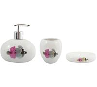 Set di Accessori da Bagno MSV Borneo da 3 Pezzi: Dispenser di Sapone, portasapone e portaspazzolino - Bianco - Pratico ed Elegante - Dimensioni Standard