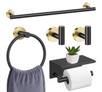 Set di accessori da bagno nero e oro, 5 pezzi barra porta asciugamani accessori da bagno, porta carta igienica aggiornato con set di mensole, portasciugamani da 60 cm per parete del bagno