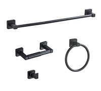 Set di accessori da bagno nero opaco 4 pezzi, set di accessori da bagno in acciaio inox da parete, barra per asciugamani, anello per asciugamani, ganci per accappatoio, porta carta igienica, set di