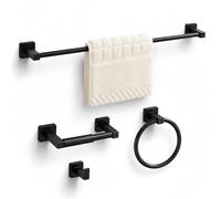 Set di accessori da bagno nero opaco 4 pezzi, set di accessori da bagno in acciaio inox da parete, barra per asciugamani, anello per asciugamani, ganci per accappatoio, porta carta igienica, set di