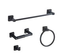 Set di 4 accessori da bagno nero opaco, set di barre portasciugamani in acciaio inox da parete, include barra portasciugamani da 40,6 cm, anello per asciugamani, ganci per accappatoio, porta carta