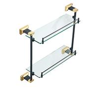 Set di accessori da bagno - Portascopino in ottone massiccio nero hardware da bagno montato a parete portasciugamani ganci e ripiani in vetro per bagni moderni