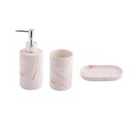 Set di accessori da bagno Set da bagno 3 pezzi dispenser di sapone con portaspazzolino e piatto, adatto per lavello, accessori liquidi, decorazione moderna in legno vittoriano (rosa)