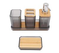 Set di Accessori da Bagno - Set di Accessori da Bagno da 3 Pezzi - Flaconi di Lozione, con Portaspazzolino, Bicchiere, Flaconi di Lozione, Portasapone, Vassoio (Grigio)