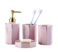 Set di accessori da bagno, set di accessori da bagno in ceramica, set di accessori da bagno completo, set di 4 pezzi rosa moderno da bagno da banco da bagno, include bicchiere, portasapone, dispenser