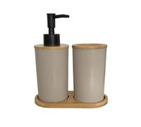Set di accessori da bagno, Set di dispenser di sapone 3 pezzi/set dispenser di sapone e porta spazzolino da denti(Khaki)