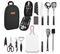 Set di accessori da campeggio, 9 pezzi, set di utensili da cucina da campeggio, kit da viaggio con pelapatate, tagliere, per escursioni all'aperto, picnic e trekking