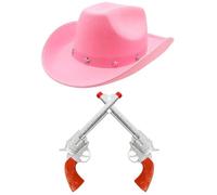 Set di accessori da cowboy per adulti, confezione da 1, cappello da cowboy rosa tempestato di stelle e finta pistola in plastica, set di accessori per costume da sceriffo occidentale selvaggio West