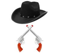 Set di accessori da cowboy per adulti, confezione da 1, cappello da cowboy tempestato di stelle nere e pistola finta, set di accessori per costume da sceriffo selvaggio West Western