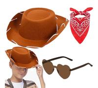 Set di accessori da cowboy per bambini, cappello da cowboy occidentale per bambini | 3 pezzi cappello western da cowboy per bambini con occhiali da sole a forma di cuore, bandana per cosplay, il