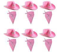 Set di accessori da cowboy rosa per adulti, confezione da 6, cappello da cowboy rosa con diadema attaccato + bandana paisley abbinata, set di accessori per costume da cowgirl western da donna
