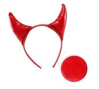 Set di accessori da diavolo per adulti, corna da diavolo rosso e vernice facciale rossa, per uomo e donna, spaventoso costume di Halloween o scherzetto