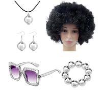 Set Di Accessori Da Discoteca Per Donne Anni 1970, Rapper Costume Bling 5 Pezzi 70S Discoteca Set | Parrucca Afro, Orecchini, Occhiali Da Sole, Accessori A Pallina Discoteca Kit D