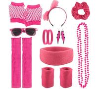 Set di accessori da donna anni '80, anni '80, con fasce per capelli, orecchini, guanti, scaldamuscoli, bracciali, per feste vintage, feste in costume