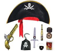 Set di accessori da pirata 8 pezzi Costume da pirata per bambini a tema Giocattolo da festa per bambini Cosplay Accessori per costumi da pirata con cappello da pirata Spada Pistola Toppa per occhi Bus