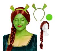 Set di accessori da principessa orco, costume da principessa per bambini con parrucca rossa, vernice verde e fascia per capelli da orco, perfetto per Halloween, travestimenti e feste a tema