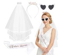 Set di accessori da sposa, 4 pezzi, velo, cerchietto per capelli Future Mariée Sash cuore occhiali da sole per addio al nubilato, addio al nubilato, da donna