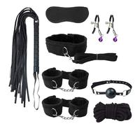 Set di Accessori di Esercizio per Attrezzature da Letto per Yoga Adatto ai Principianti, Set di Otto Pezzi in Materiale Nylon Nero con Maschera per Occhi