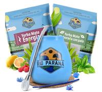 Set di accessori di yerba mate con campioni | Rio Parana Energia e Elaborada con Palo | Calabash, bombilla e accessori | Yerba mate originale | Caffeina naturale | 2x50g