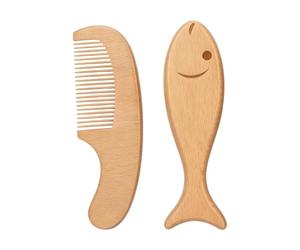 Set di accessori essenziali per la cura dei capelli dei bambini, con pettine e spazzola in legno, arrotondato, in legno di faggio, per la routine quotidiana, la cura della scuola materna e dopo il