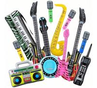 Set di accessori gonfiabili per band rock: chitarra, sassofono, microfono, tastiera - decorazioni retrò anni '80 '90 per feste a tema, festival, eventi e sfondi per photobooth Spinta a mano piccola co