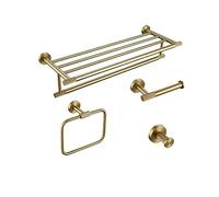 Set di accessori hardware per il bagno Kit in ottone zigrinato oro spazzolato Porta asciugamani Anello porta accappatoio Porta carta Porta asciugamani Porta scopino, anello mensola