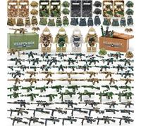 Set di accessori mimetici per minifigure militari con scatole per armi, armi dell'esercito, pistole, caschi, tute E.O.D, scudi, attrezzi tattici, blocchi di costruzione, kit soldati per bambini