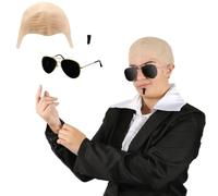 Set di accessori Mr Worldwide per adulti - Cappello calvo nudo, occhiali da sole neri, toppa anima nera - Icona musicale per uomo e donna