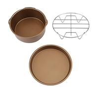 Set di accessori multifunzionali 3 in 1 per friggitrice ad aria da 8 pollici, kit per friggitrice ad aria con contenitore per torte, teglia per pizza e ripiano per pane; (Oro (luce bianca calda