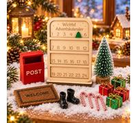 Set di accessori natalizi da 13 pezzi, mini calendario dell'Avvento | Set di gnomi in legno e decorazione in miniatura, 9 x 6 cm, per contare i giorni dell'Avvento, set di gnomi armoniosi con