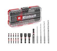 Set di accessori originali Einhell S-CASE da 18 pezzi resistenti agli urti (punte da 25 mm, punte da 50 mm, portapunte da 60 mm, chiave a bussola, trapano in metallo con scatola di custodia)