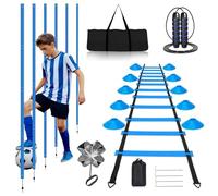 Set di accessori per allenamento da calcio, Slalom Poles 6 aste Slalom con scala di coordinazione 6 m, 12 cappelli, corda per saltare e paracadute, per allenamento di coordinazione, slalom, calcio
