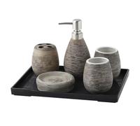 Set di accessori per bagno in ceramica con disegni a filo vintage, composto da 6 pezzi, moderno distributore per sapone, porta-ospa, 2 bicchieri, portasapone e vassoio grey
