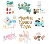 Set di accessori per casa delle bambole in miniatura 1:12, giocattoli per giocare alla casa, set di mobiletti, tavolo da pranzo, frigorifero, cucina, bagno, motocicletta, camera da principessa, parco 