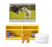 Set Di Accessori Per Casa Delle Bambole Lundby Con TV, Libreria E Pouf 1:18