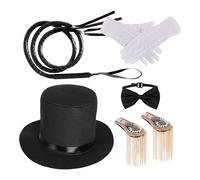 Set di accessori per costume da circo, cappello a cilindro e spallina, guanti con papillon, frusta, 32 x 7 cm, design elegante e resistente, per cosplay, feste a tema, eventi e spettacoli