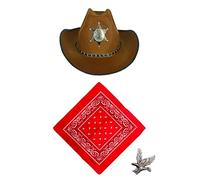 Set di accessori per costume da cowboy occidentale, Cappello da Cowboy, Bandana Flying Eagle Pin, Cappello da cowboy con set da cowboy bandana, applica a Cowboy per Halloween Party Dress Up