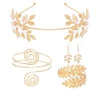 Set di Accessori per Costume da Dea Greca, Corona di Foglie Romane, Bracciali da Braccio, Orecchini Pendenti, Dea Greca Gioielli Costume Accessori per Feste, Matrimonio, Halloween, Carnevale (Oro-B)
