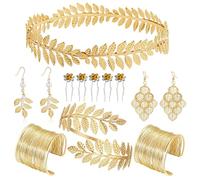 Set di accessori per costume da dea greca per donne allori dorati corone foglia fascia fascia braccio polsini a spirale braccialetti a spirale dee greche set di accessori per costume, A, Taglia unica