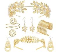 Set di accessori per costume da dea greca per donne allori dorati corone foglia fascia fascia braccio polsini a spirale braccialetti a spirale dee greche set di accessori per costume, B, Taglia unica