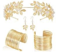 Set di accessori per costume da dea greca per donne allori dorati corone foglia fascia fascia braccio polsini a spirale braccialetti a spirale dee greche set di accessori per costume, Un set di due