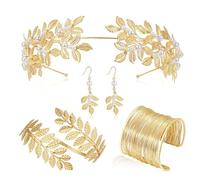 Set di accessori per costume da dea greca per donne allori dorati corone foglia fascia fascia braccio polsini a spirale braccialetti a spirale dee greche set di accessori per costume, Set di quattro