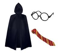 Set di accessori per costume da mago Oerphh, mantella nera con cappuccio e cravatta, occhiali, costumi per la Giornata Mondiale del Libro (rosso, 125 cm)